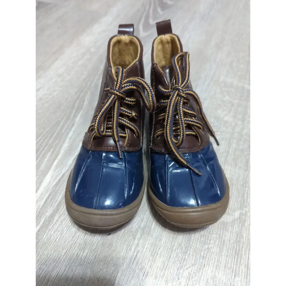 Lucky Top‎ Ducko Childs Navy And Brown Tie Up Rain Boots Size 8